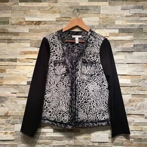 Chico’s M Animal Paisley Jacket | Leopard Stretch Knit Career Fall Capsule NWOT